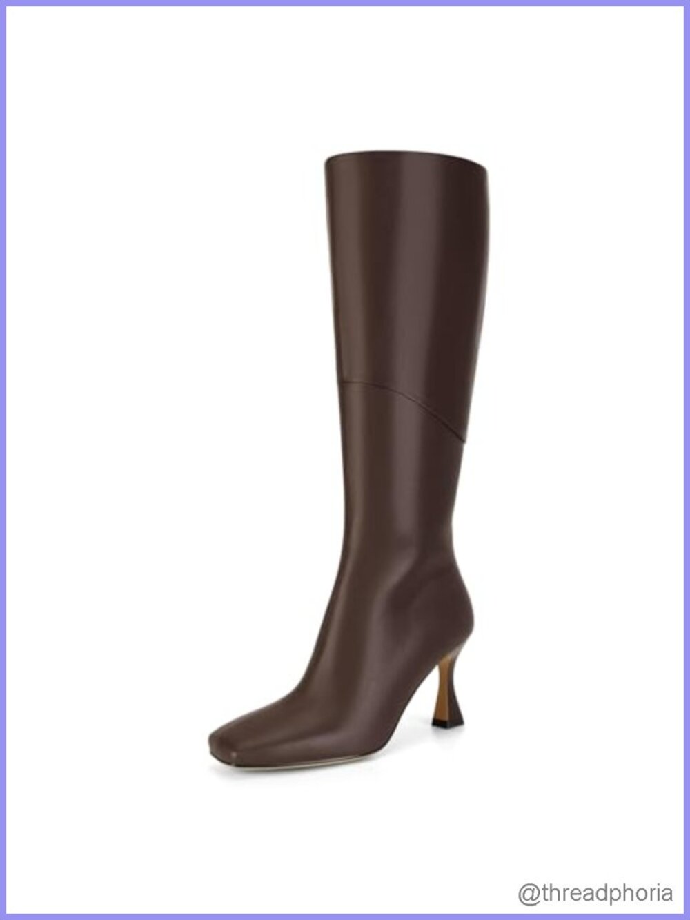 Black Faux Leather Knee High Boots for Women Kitten Heel Square Toe Side Zipper